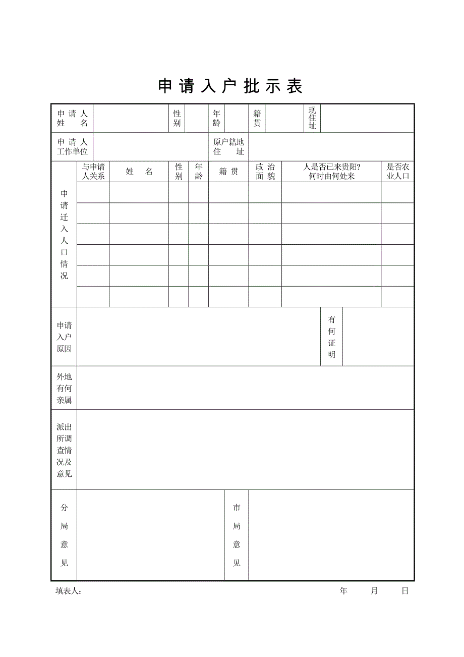 申请入户批示表_第1页