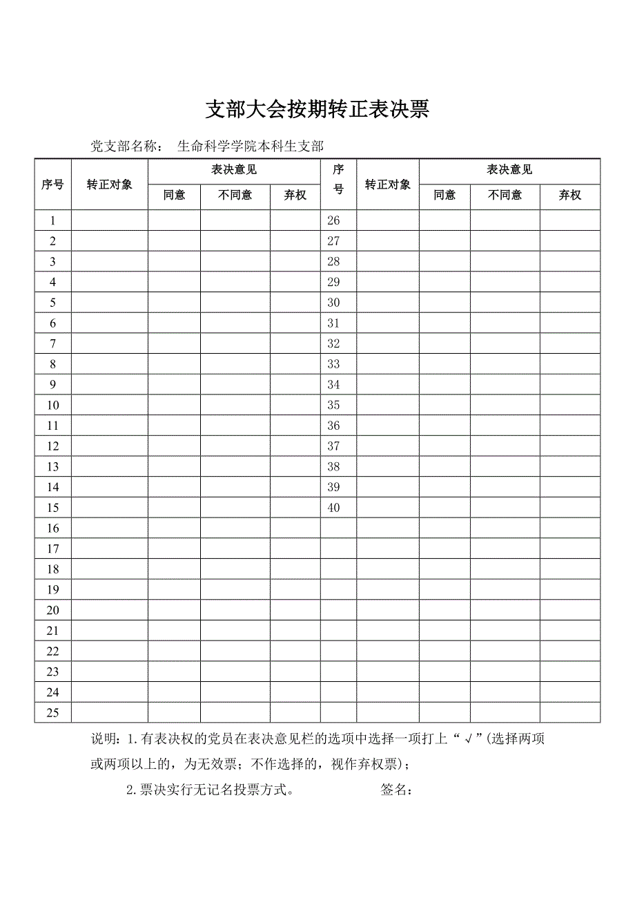 支部大会按期转正表决票_第1页