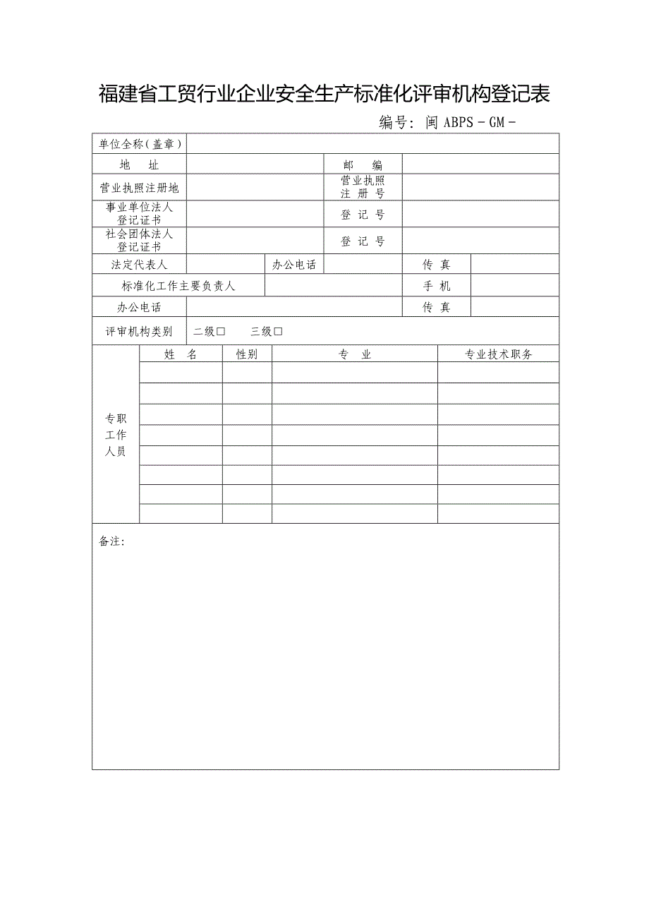 福建省工贸行业评审机构及人员备案表_第1页