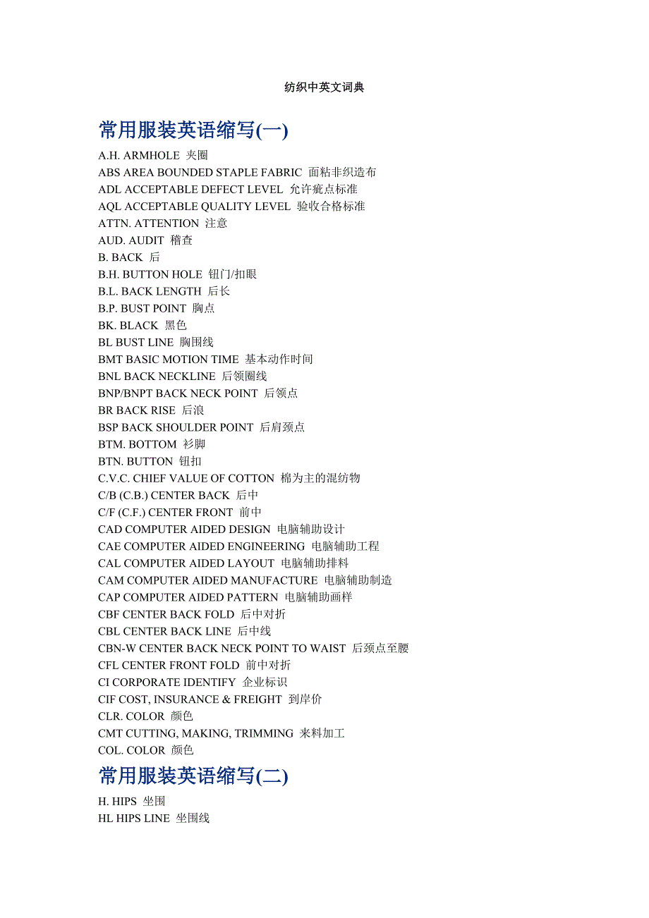 纺织中英文词典_第1页