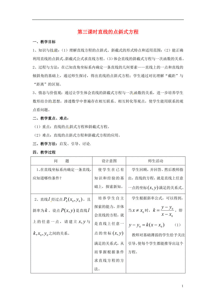 陕西省扶风县高中数学 第二章《直线与直线的方程》直线的点斜式方程教案3 北师大版必修2_第1页