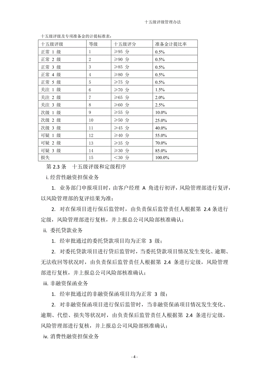 担保公司担保客户十五级评级管理办法_第4页