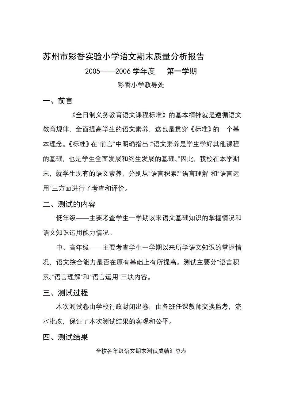 苏州市彩香实验小学语文期末质量分析报告_第1页