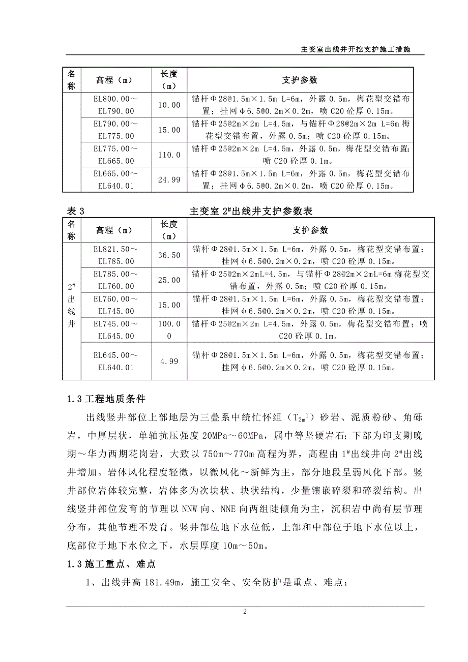 主变室出线竖井开挖支护施工措施_第2页