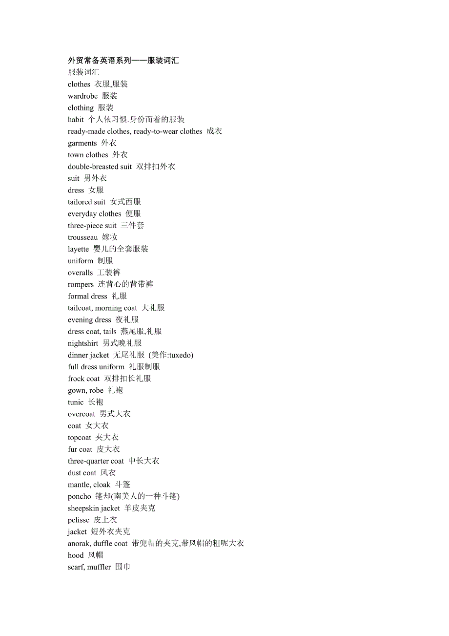 外贸常备英语系列——服装词汇_第1页