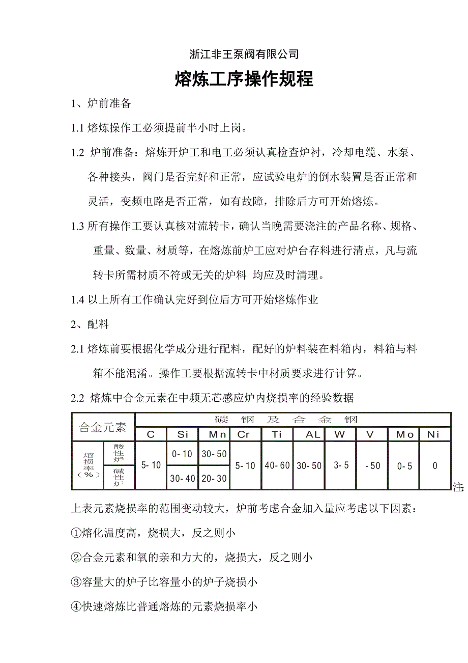 熔炼工序操作规程_第1页