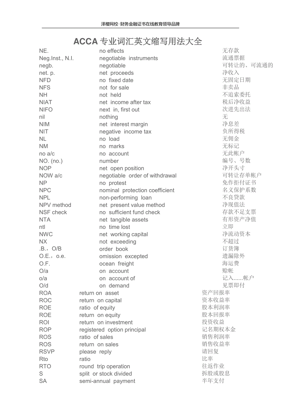 ACCA专业词汇英文缩写用法大全_第1页