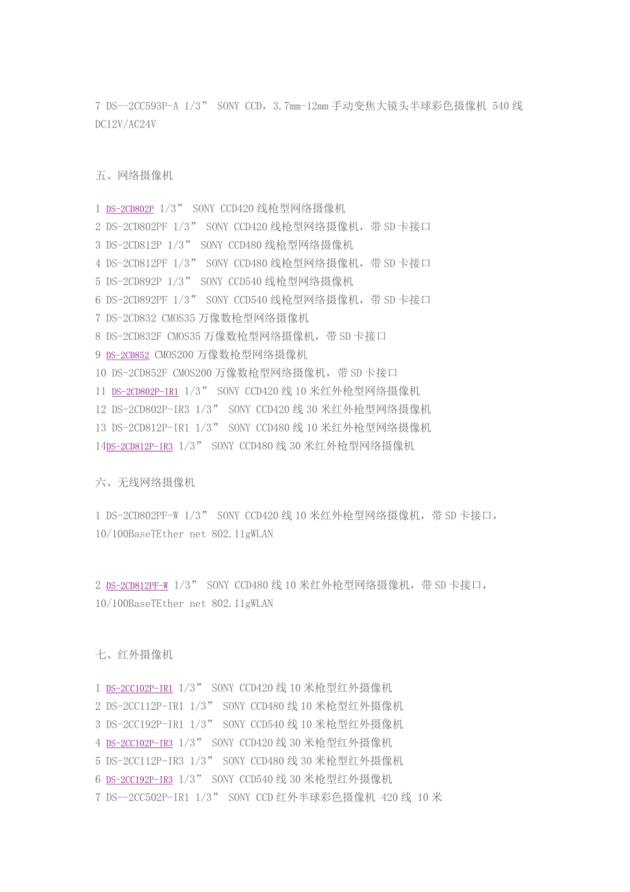 海康威视摄像机前端设备型号参数快速查询：_第3页