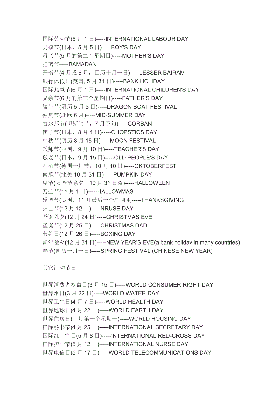 节假日的英语说法_第2页