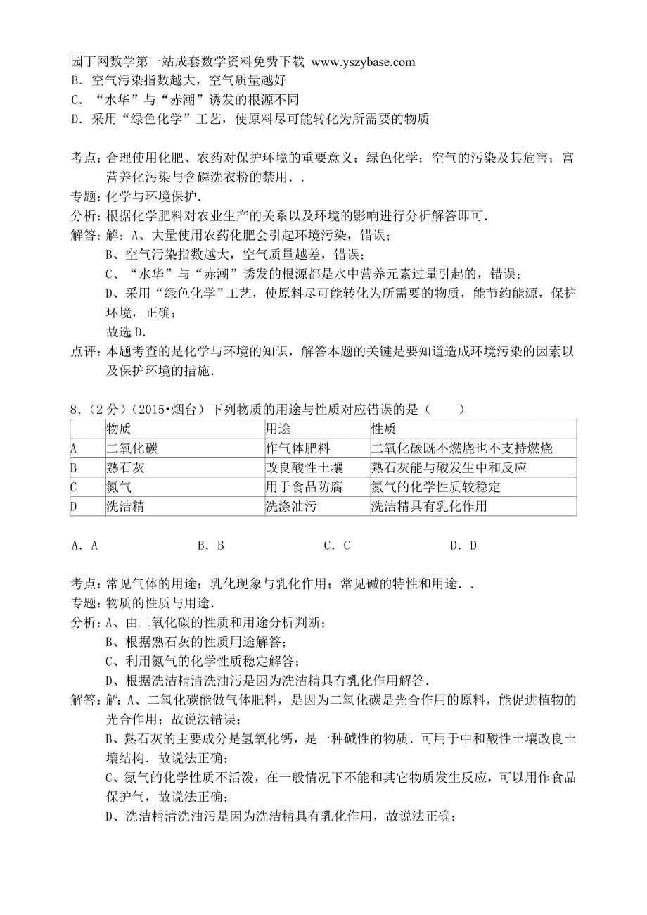 山东省烟台市2015年中考化学真题试题(含解析)_第5页