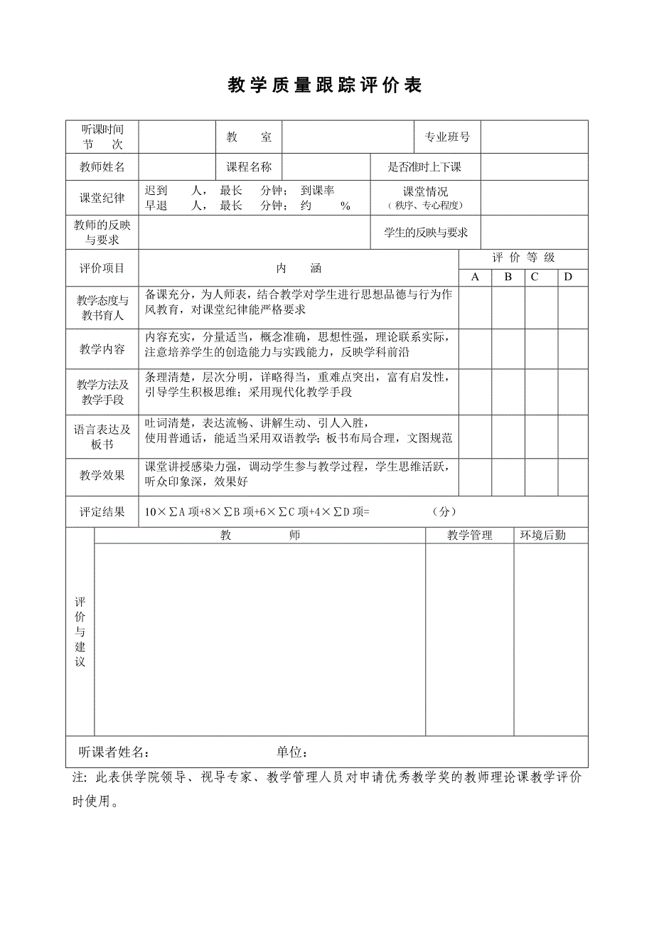 教学质量跟踪评价表_第1页