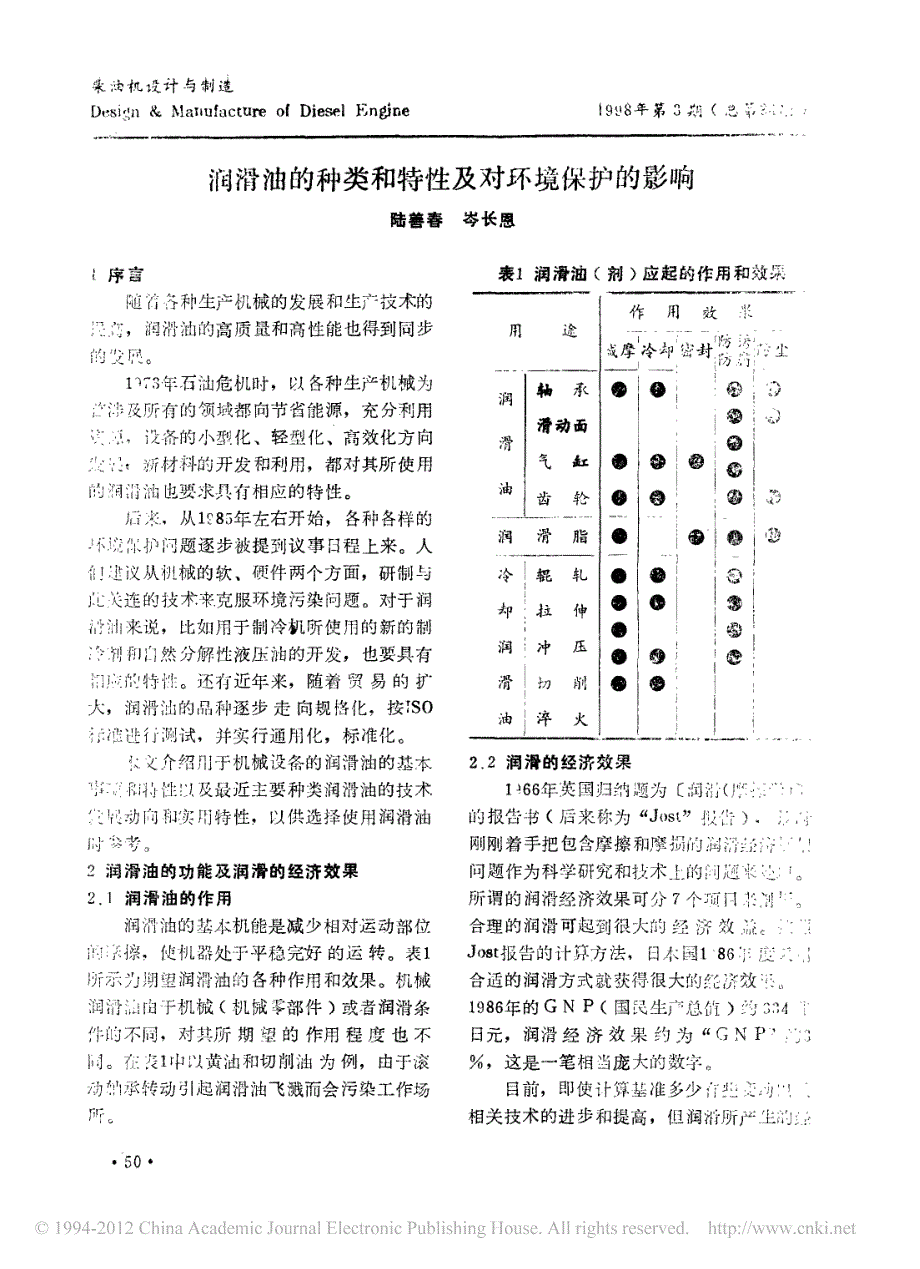 润滑油的种类和特性及对环境保护的影响_第1页