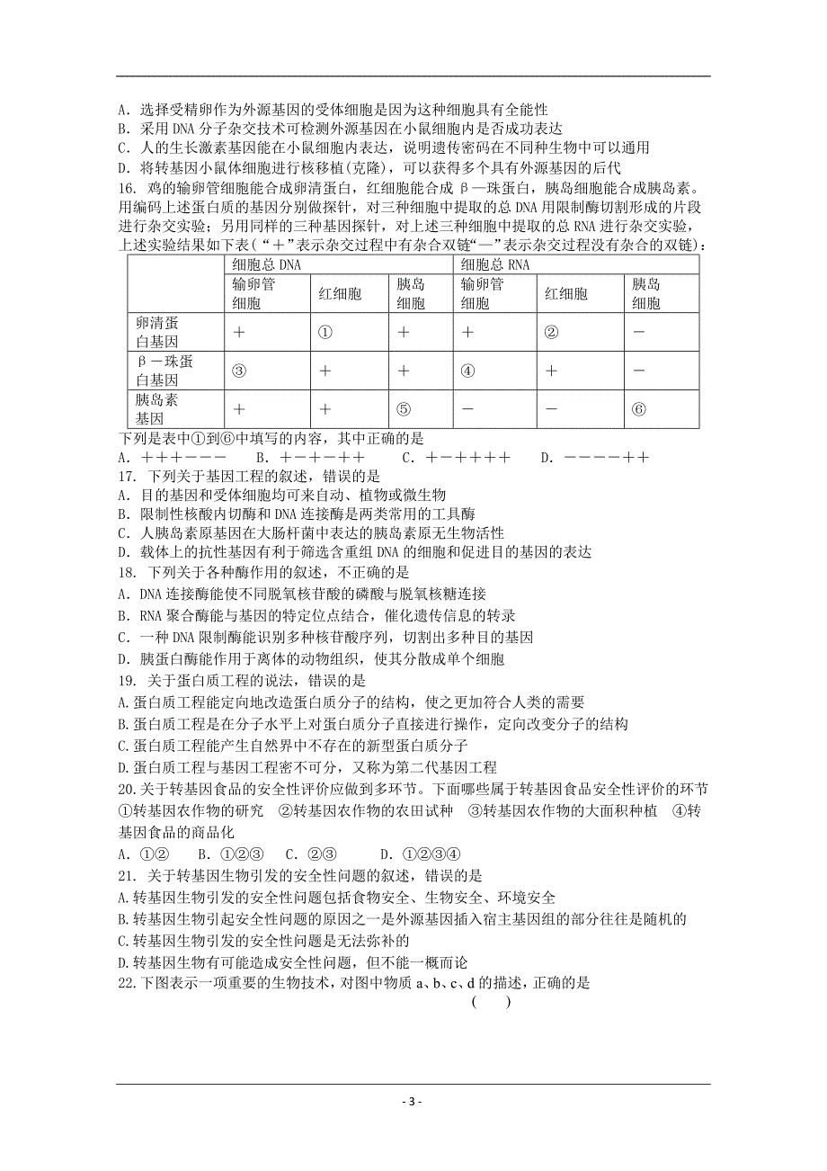 生物2012届高三单元测试：26《基因工程、生物技术的安全性和伦理问》_第3页