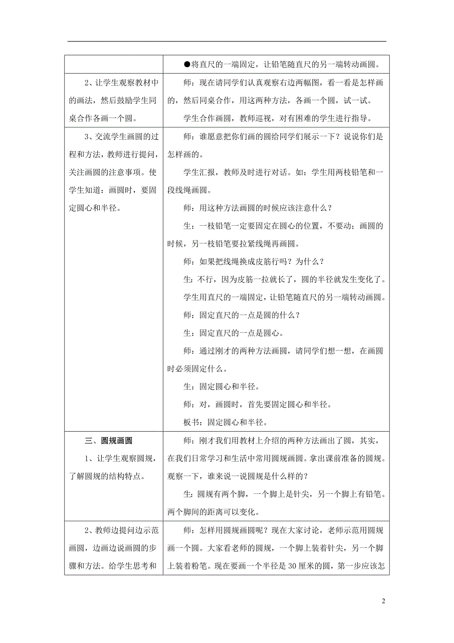 2016年六年级数学上册 第1单元 圆和扇形（圆的画法）教案 冀教版_第2页