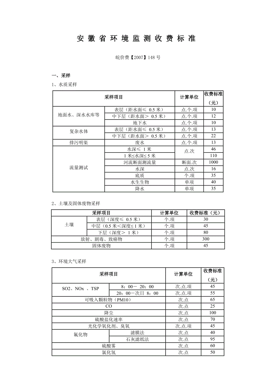 安 徽 省 环 境 监 测 收 费 标 准_第1页