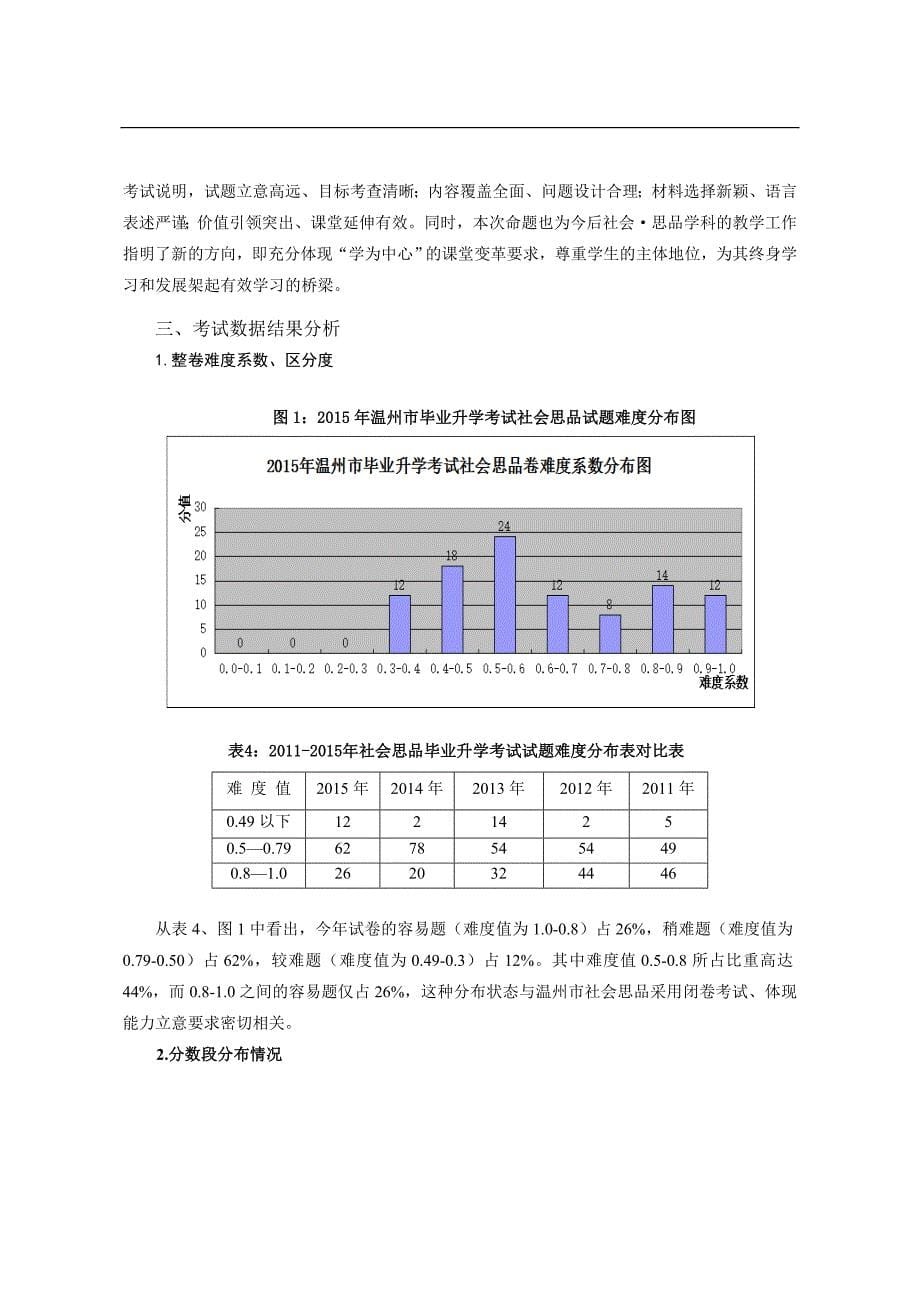温州市2015年初中毕业升学考试分析报告(社会思品)_第5页