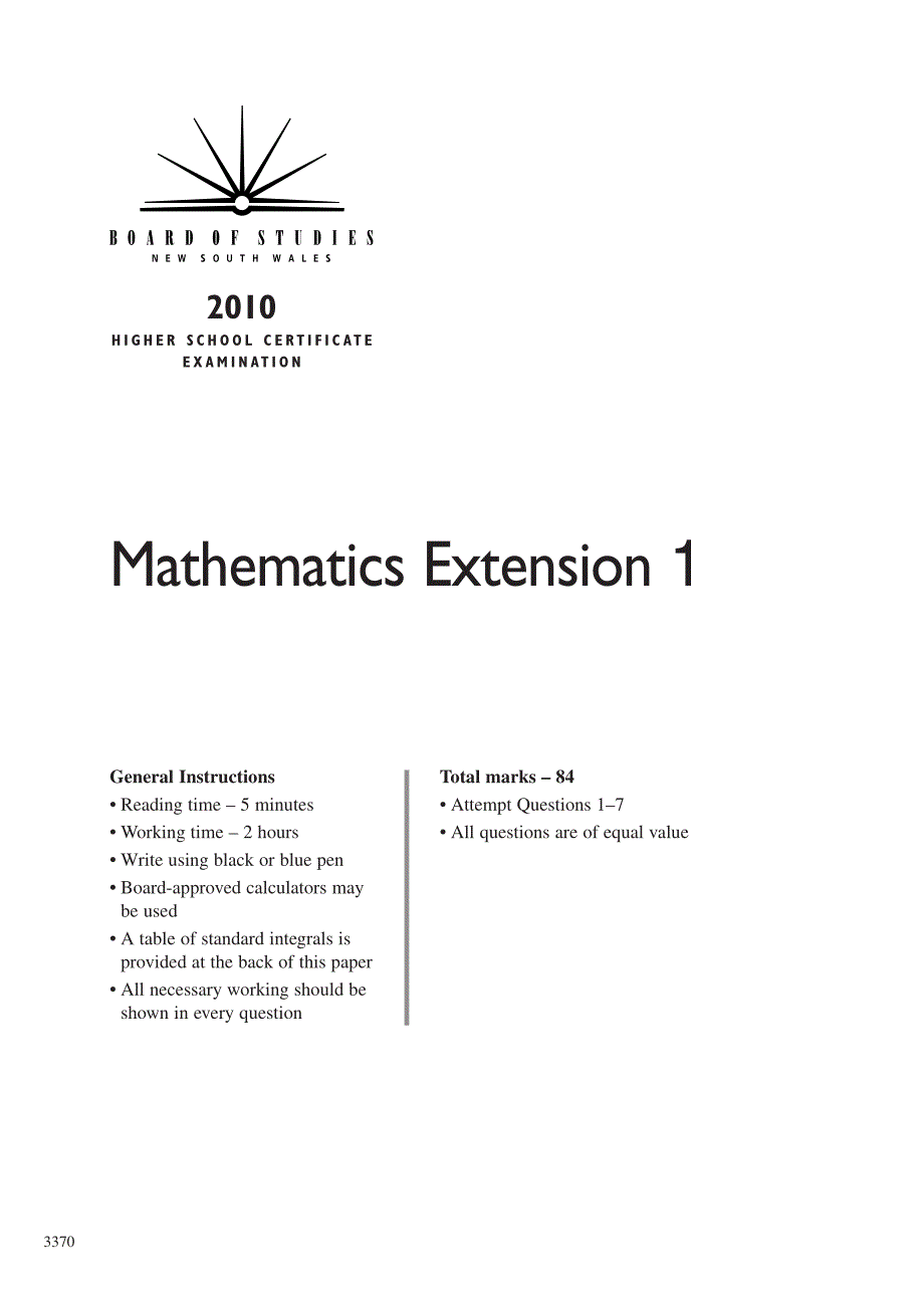 2010年澳大利亚高中统一考试hsc数学选修部分一试卷_第1页