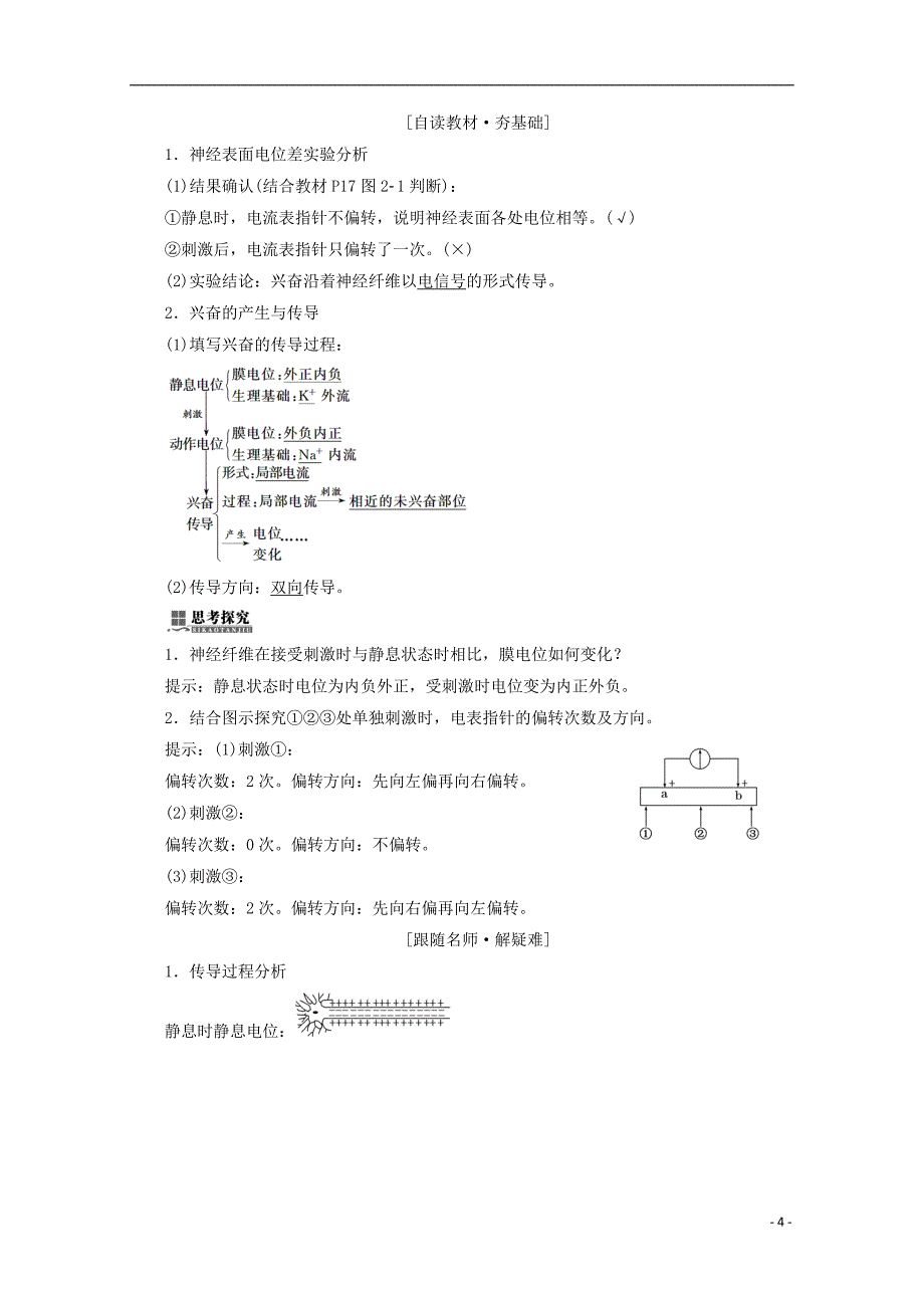 2017-2018年高中生物 第2章 动物和人体生命活动的调节 第1节 通过神经系统的调节（第1课时）反射与反射弧及兴奋在神经纤维上的传导学案 新人教版必修3_第4页