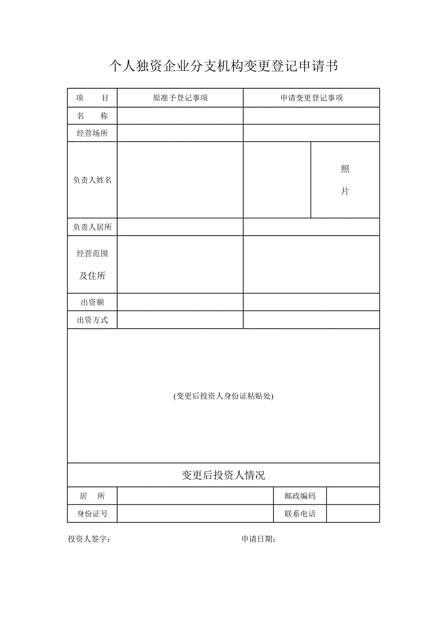 个人独资企业分支机构变更登记表_第3页