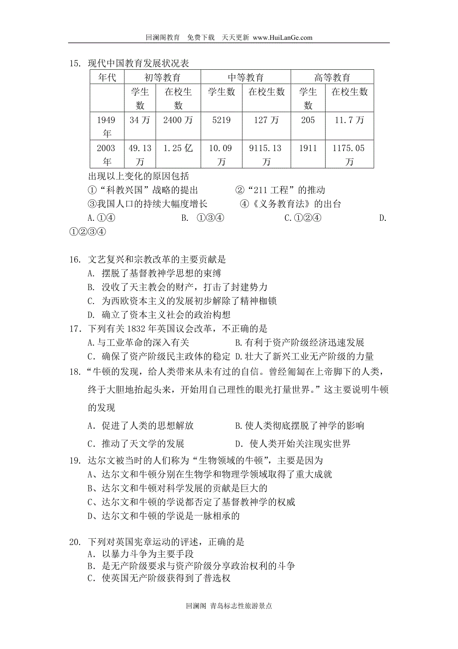 高二年级下学期期末素质检测考试历史试题_第3页