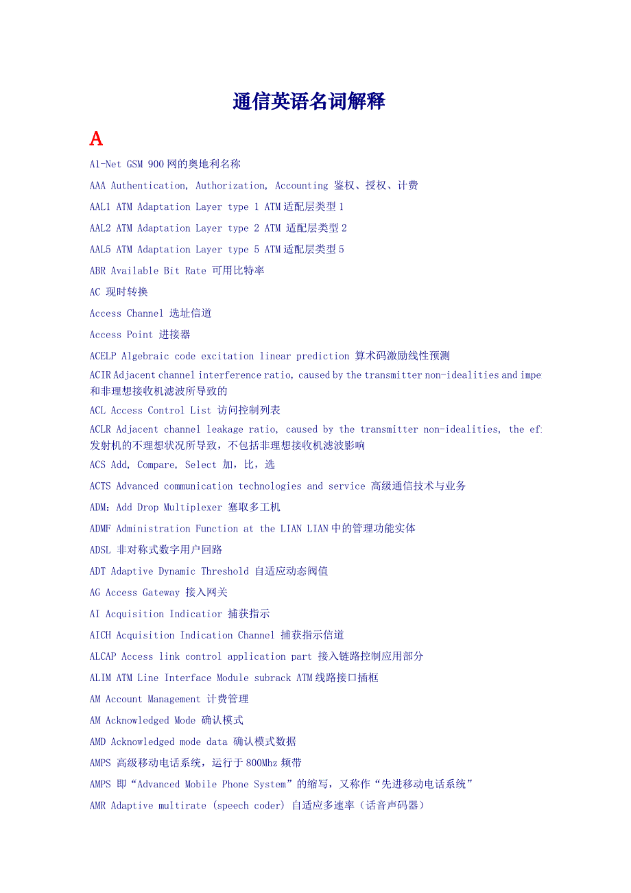 通信英语名词解释_第1页