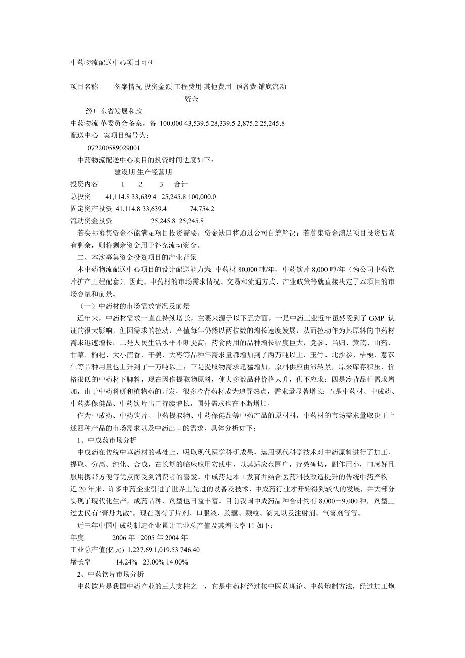 中药物流配送中心项目可研_第1页