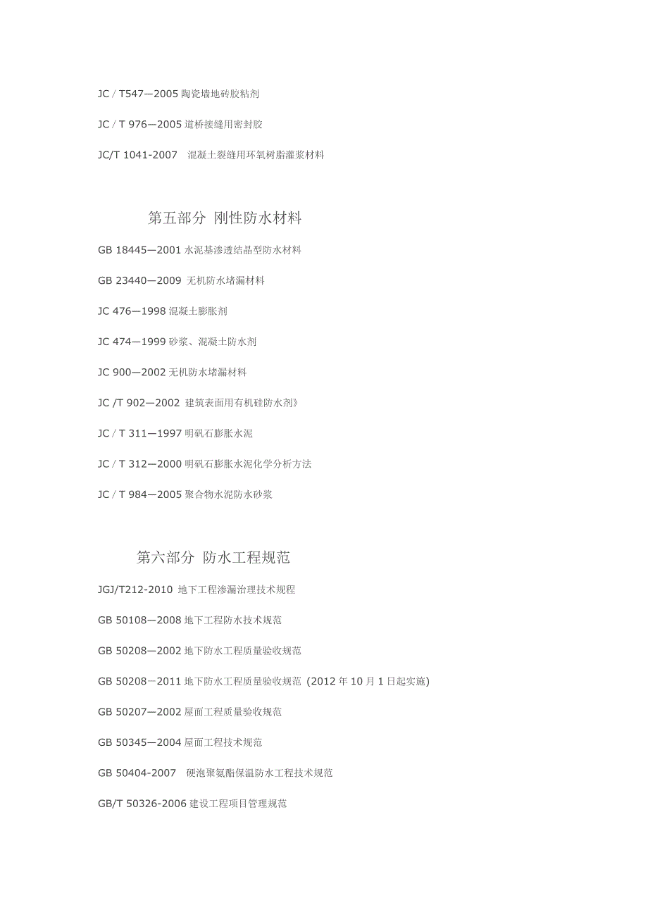 常用建筑防水标准和规范目录_第4页