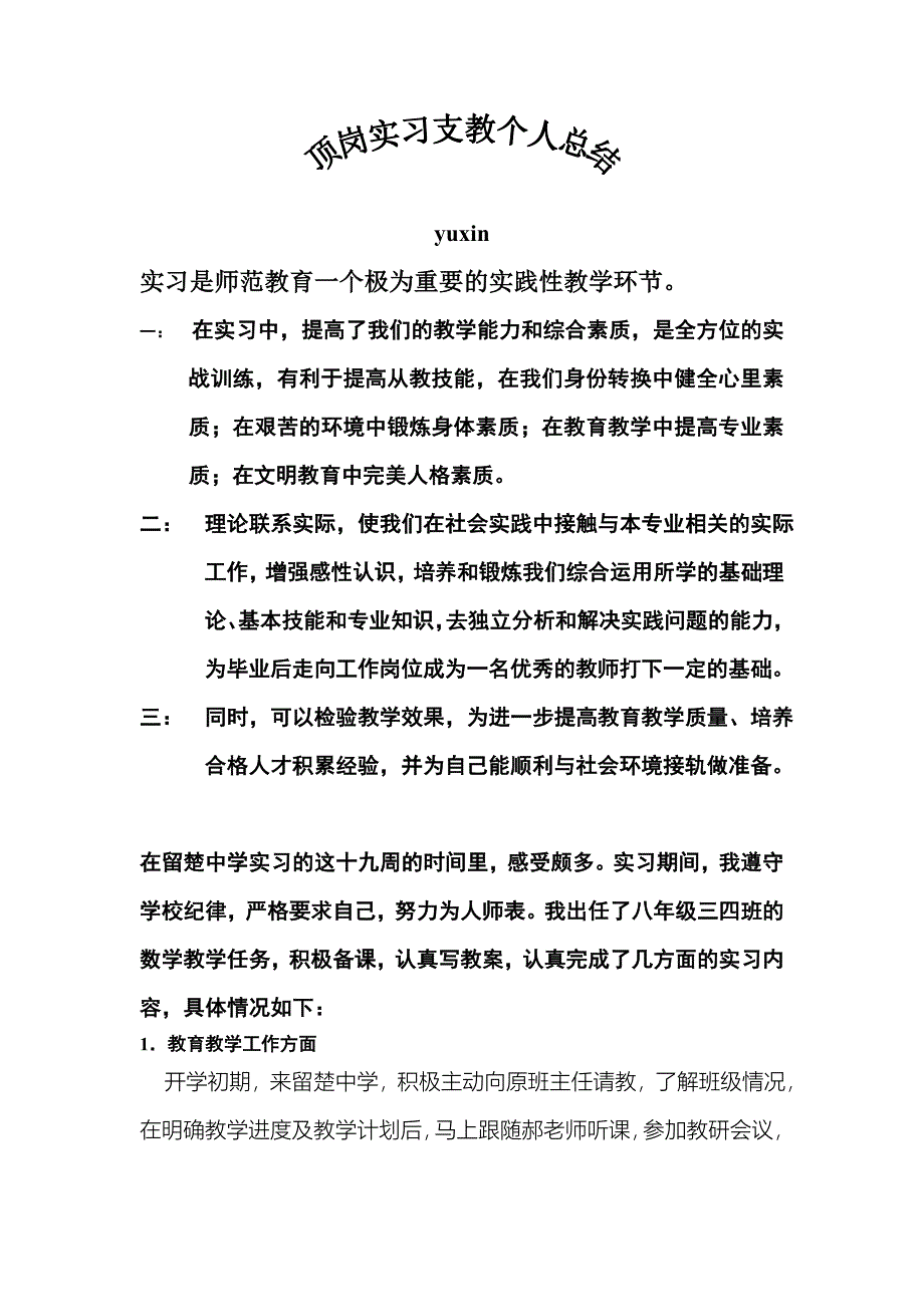 顶岗实习支教个人总结 数学_第1页