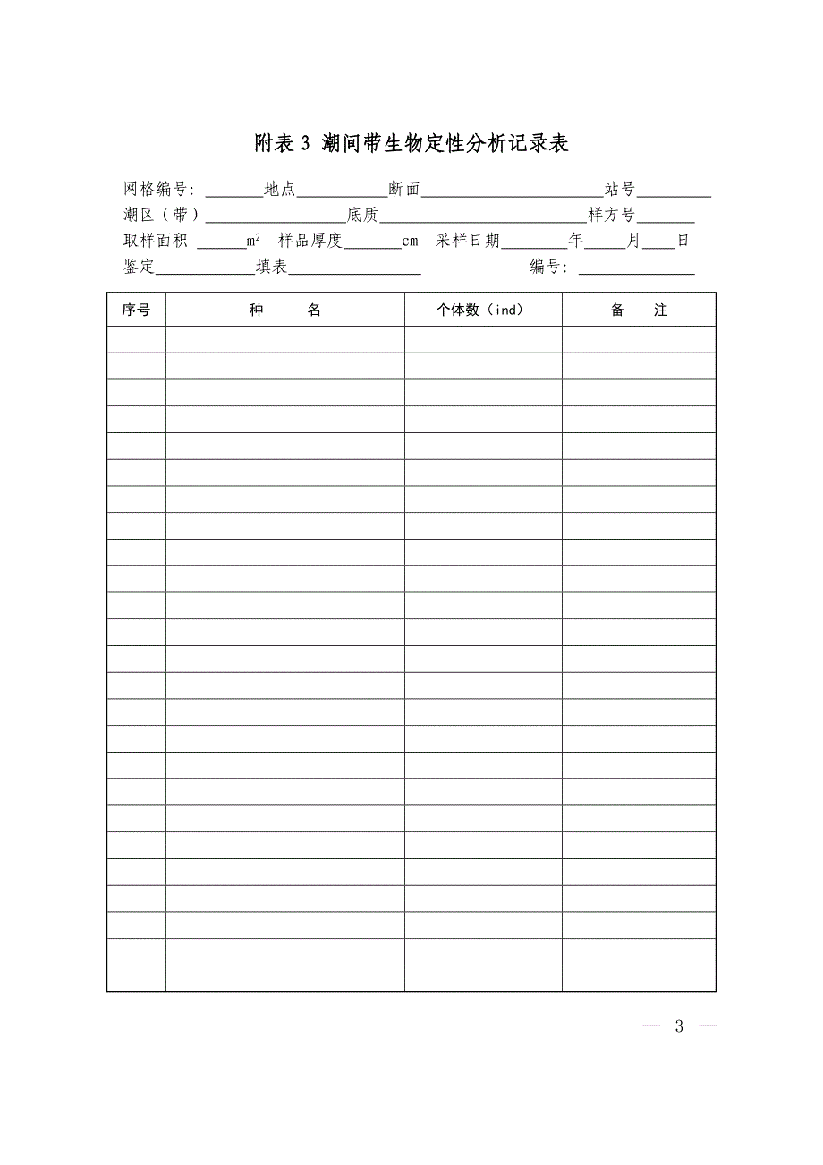 潮间带生物野外采集记录表_第3页