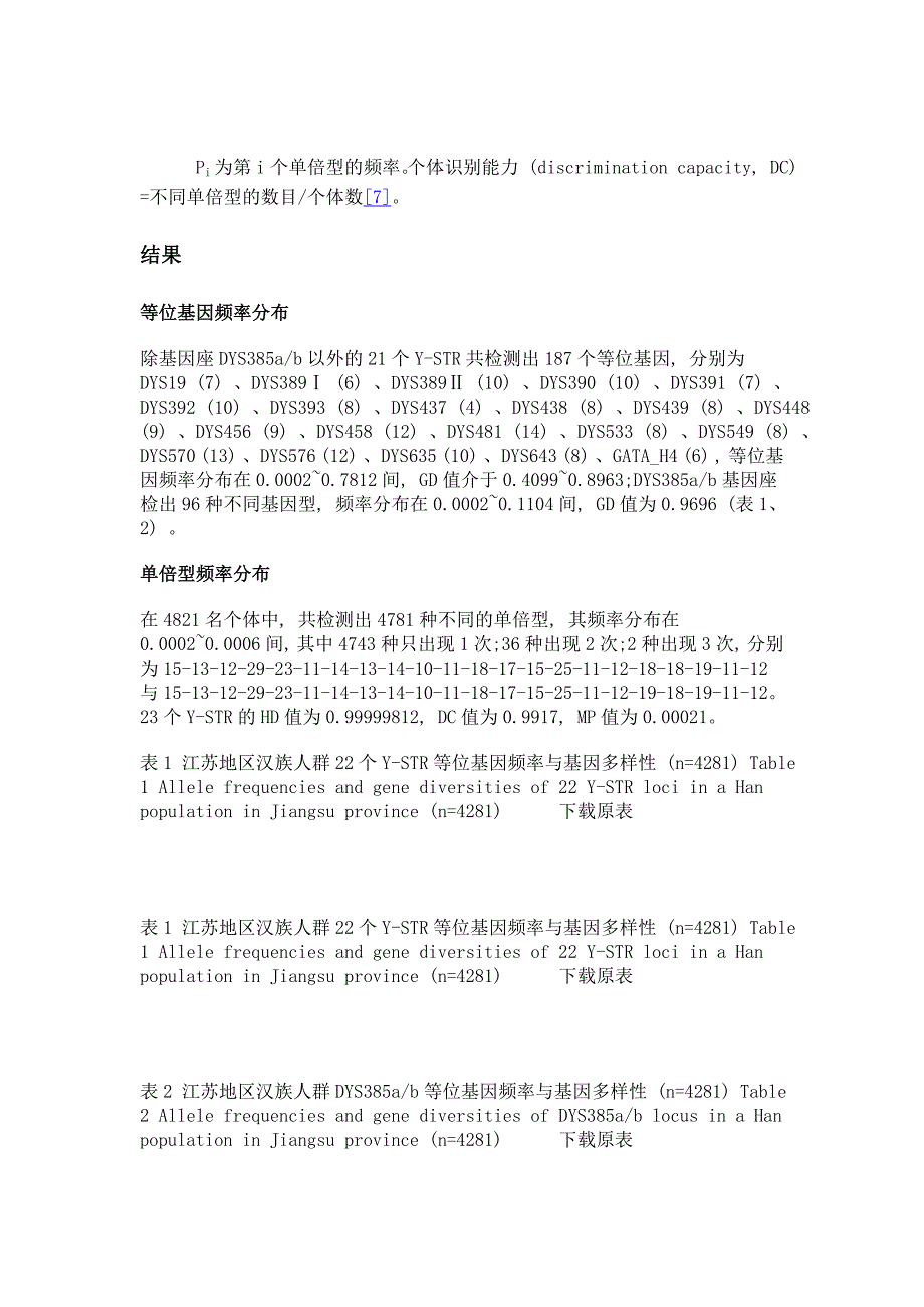 江苏地区汉族人群23个y染色体str基因座的多态性_第4页