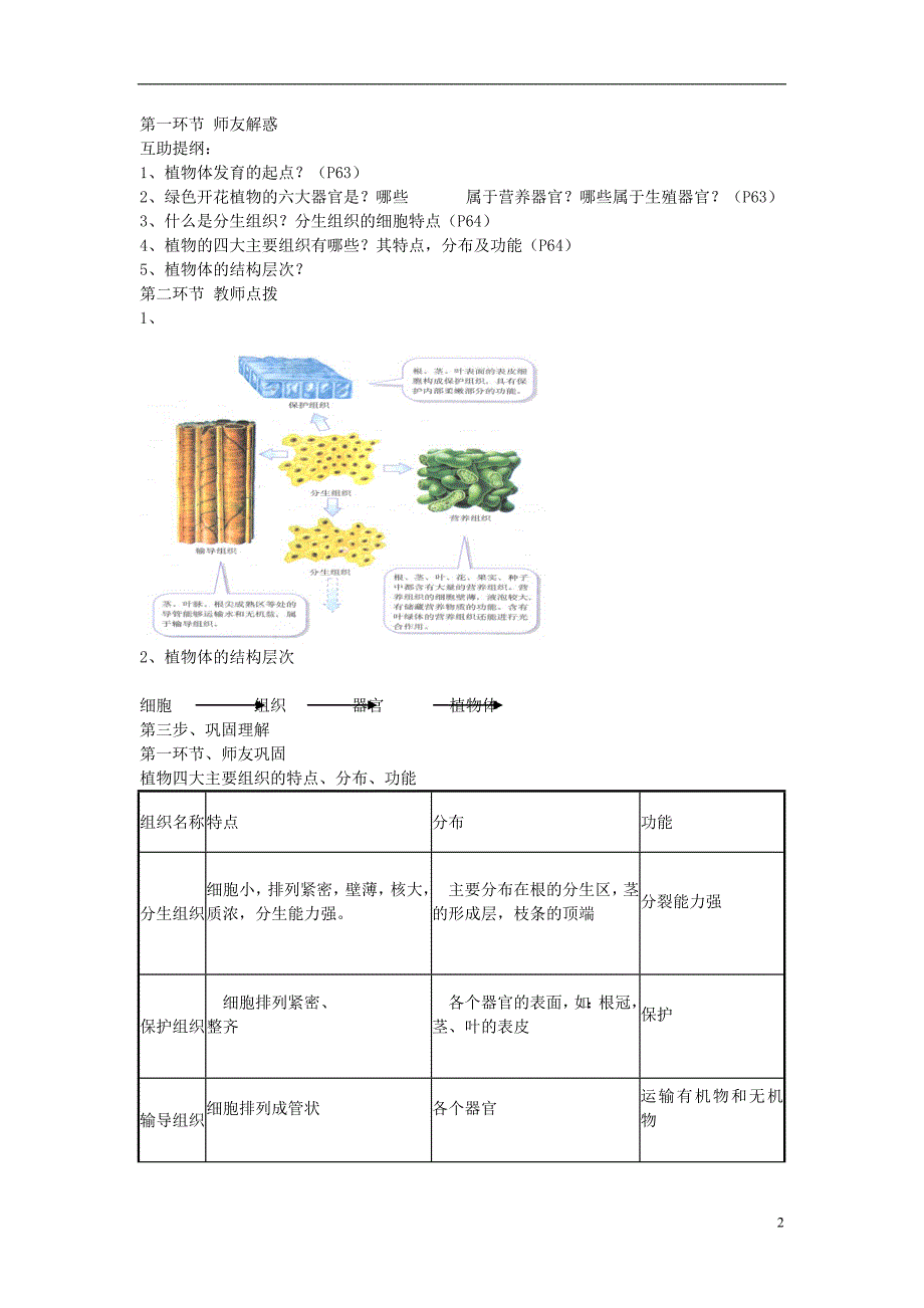 2017-2018学年七年级生物上册 2.2.3 植物体的结构层次教案 （新版）新人教版_第2页