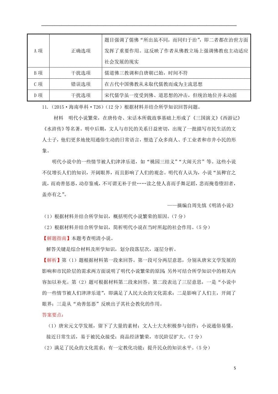 2017-2018年高中历史 考点19 古代中国的科学技术与文化（含2015年高考试题）人民版_第5页