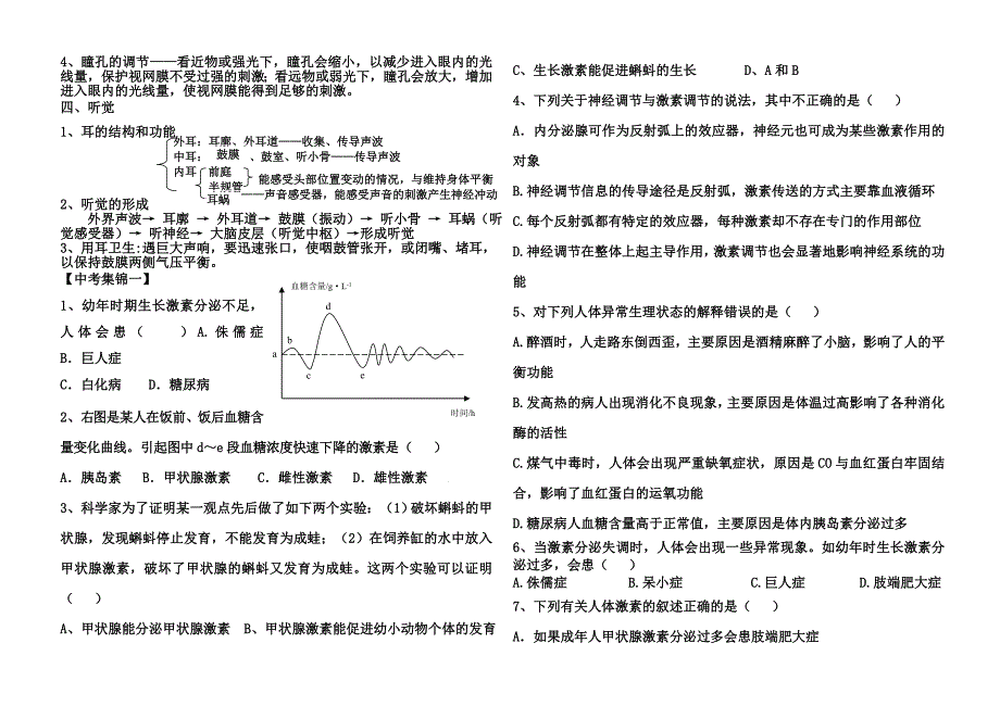 人体生命活动的调节中考复习学生版_第2页