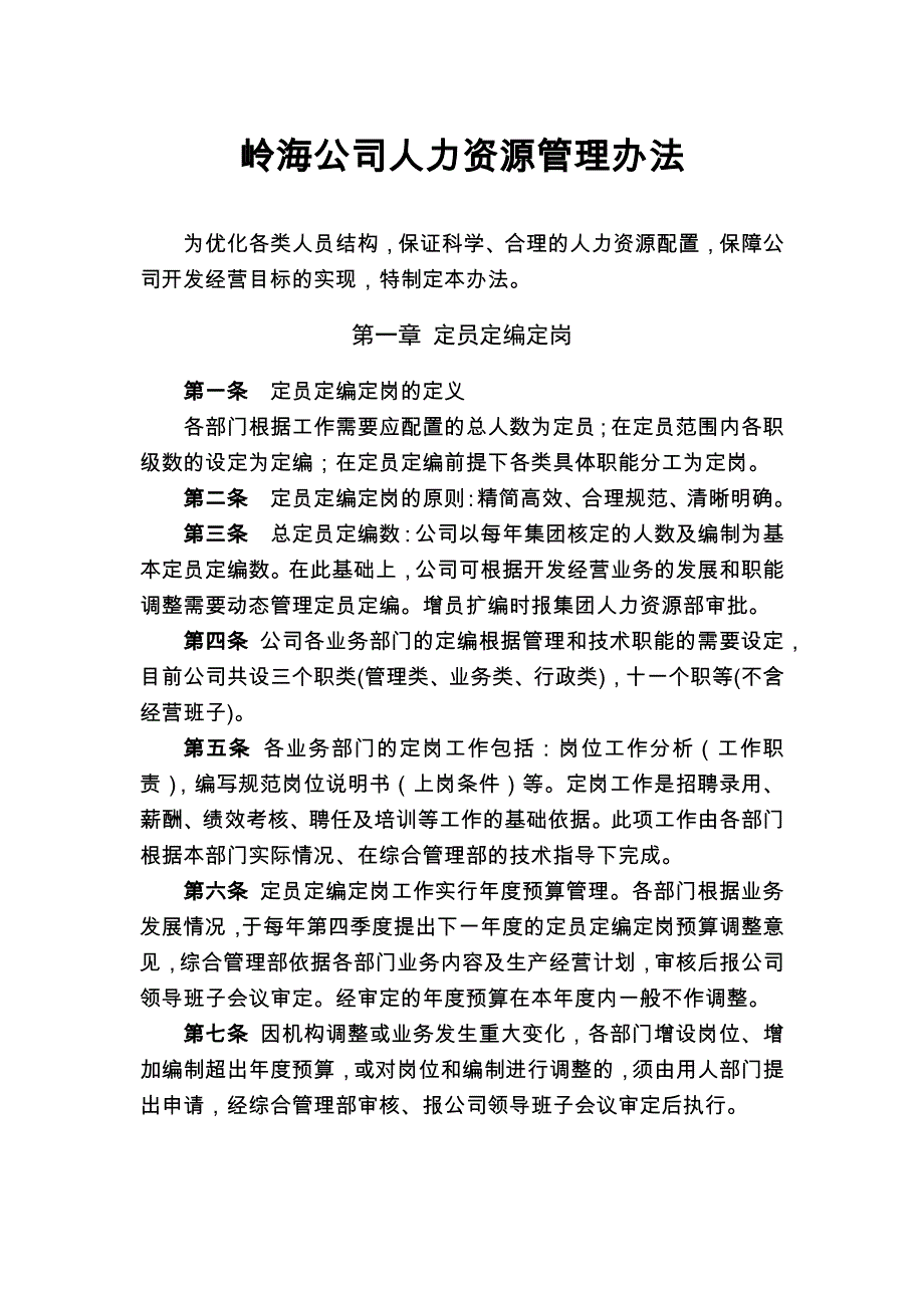 岭海公司人力资源管理办法_第1页