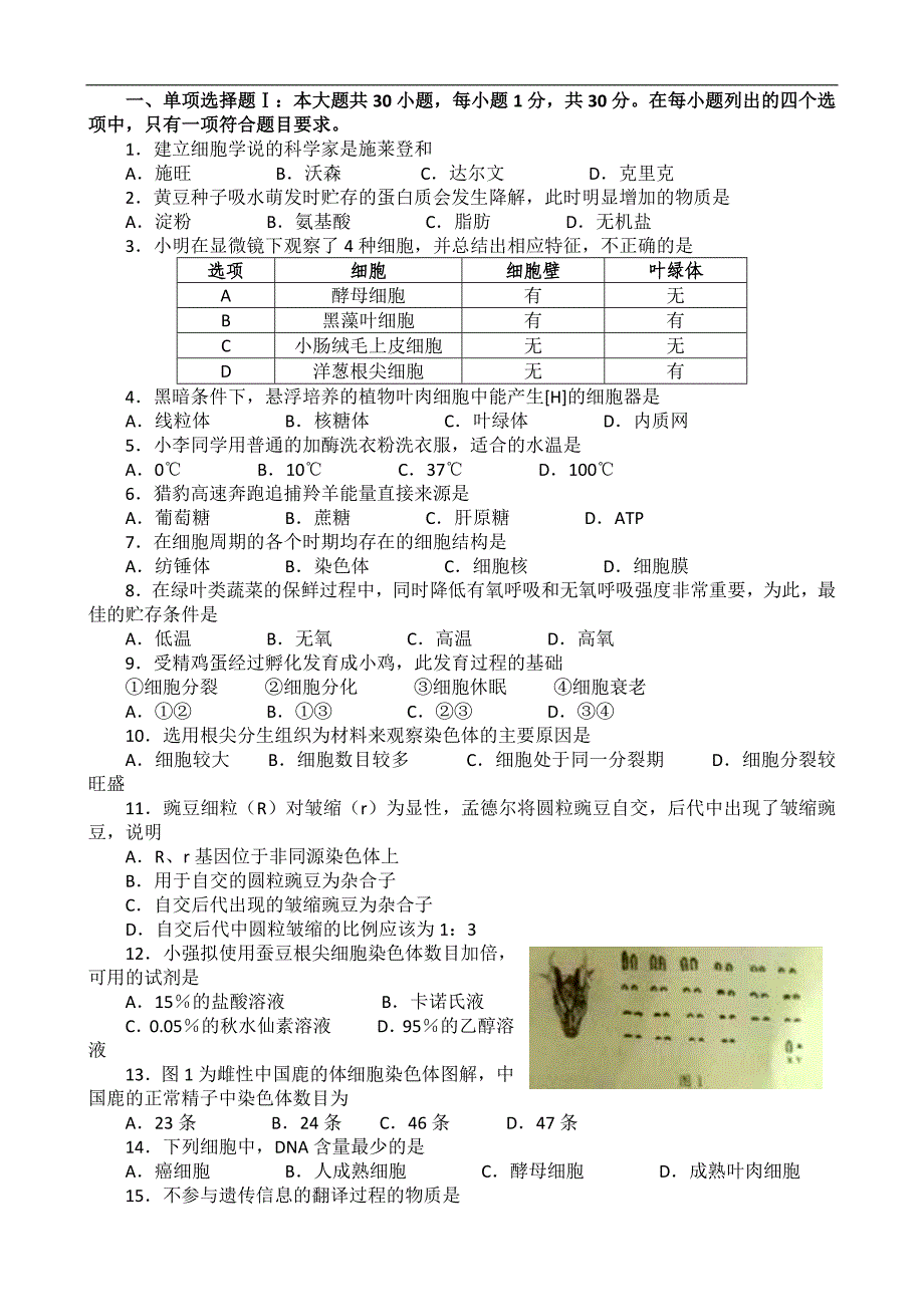 2011年6月广东省普通高中学业水平考试-生物(试题+答案)_第1页