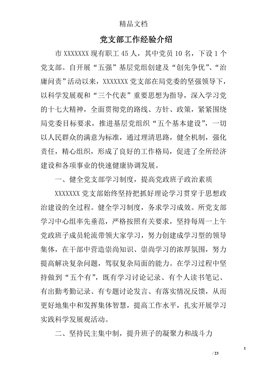 党支部工作经验介绍精选 _第1页