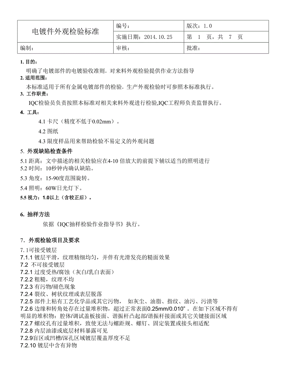 电镀件外观检验标准_第1页