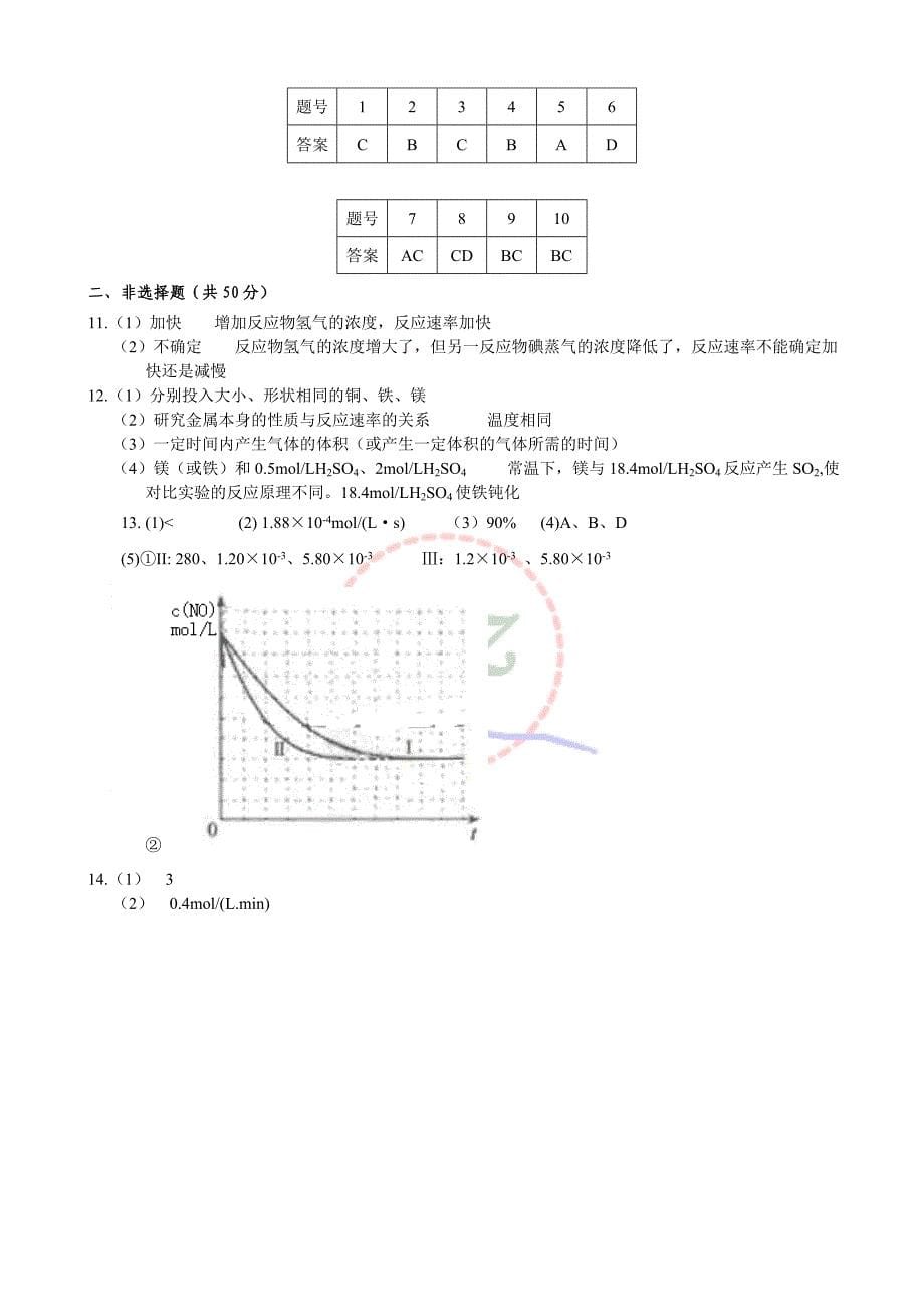 人教版选修4第二章《化学反应速率》测试题_第5页