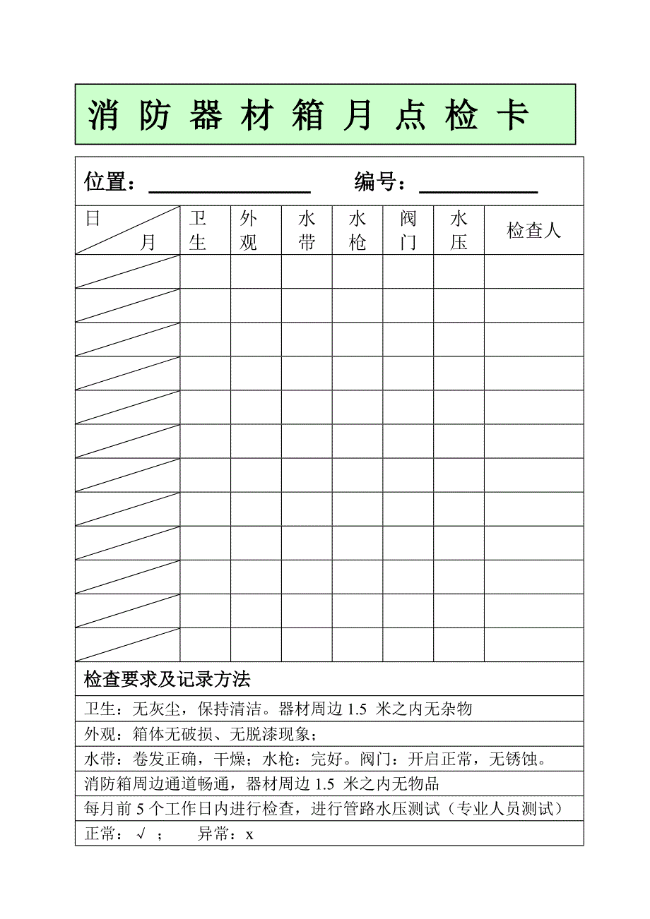 消防器材箱月点检表_第1页