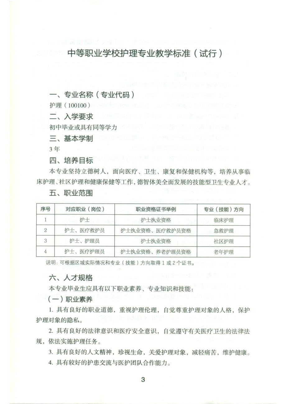 护理专业教学标准_第1页