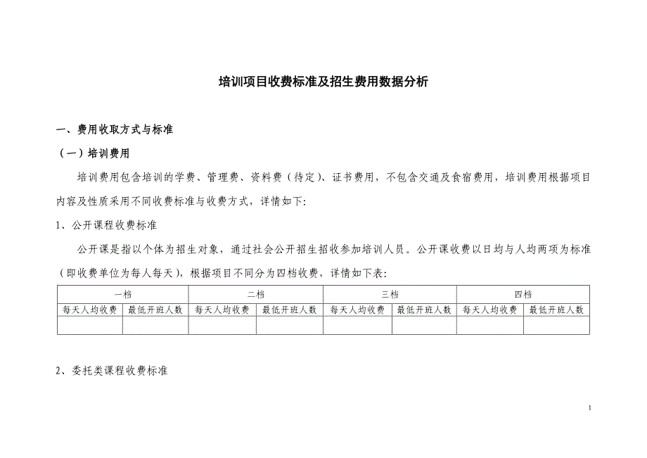 培训项目收费标准数据分析_第1页