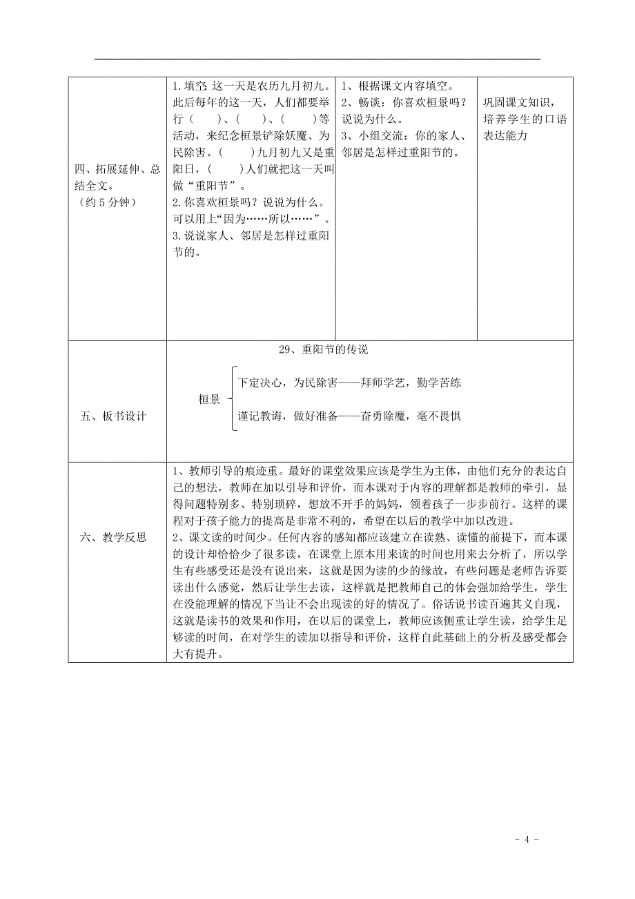 2017年四年级语文上册 29.重阳节的传说（一）教案 语文s版_第4页