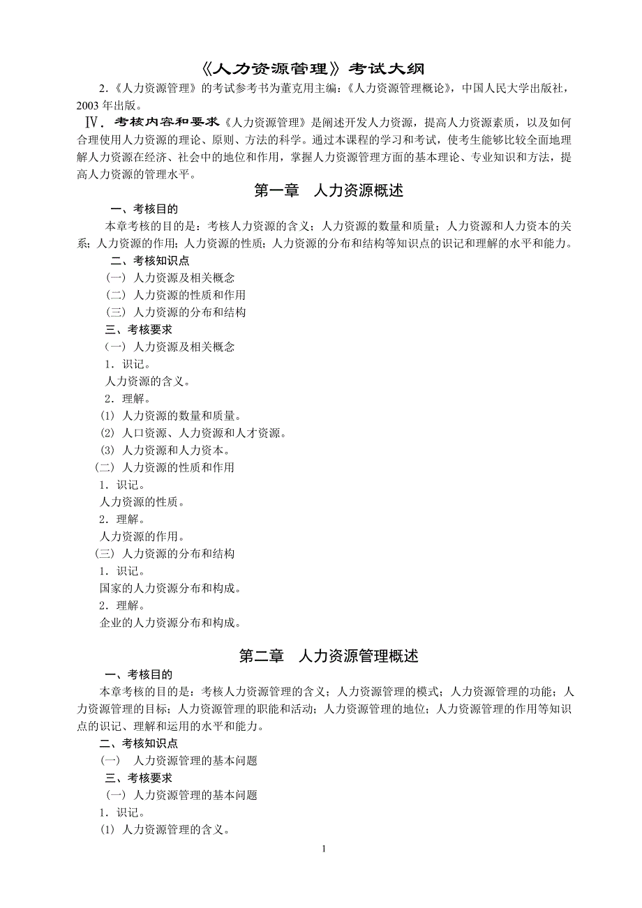 《人力资源管理》考试大纲_第1页