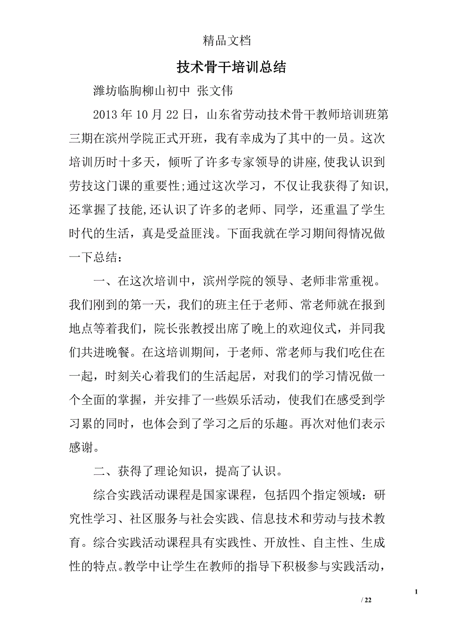 技术骨干培训总结精选 _第1页