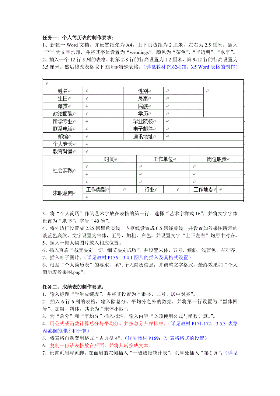 表格的制作要求_第1页