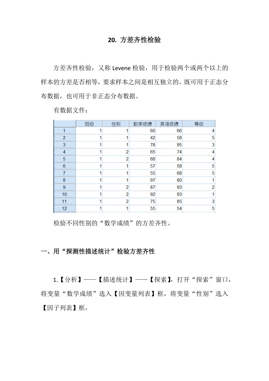 spss学习系列20. 方差齐性检验_第1页
