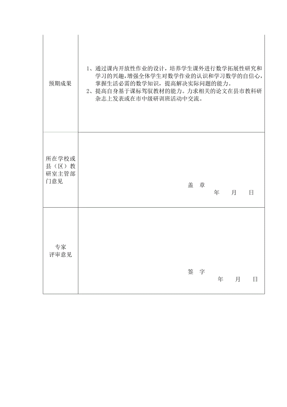 教师“个人课题”申报表——八年级数学课内开放性作业_第4页