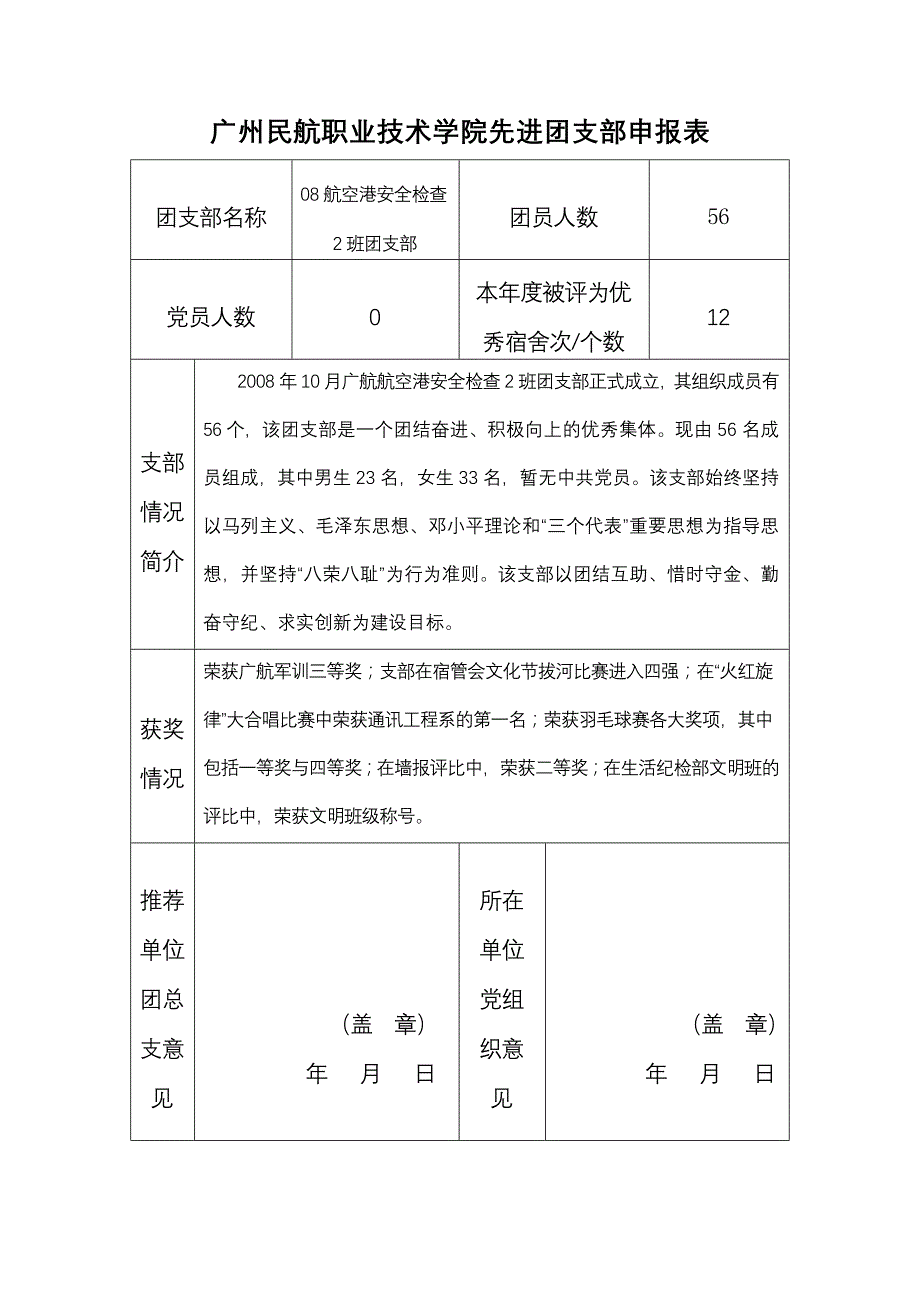 先进团支部申报表(模板)_第1页