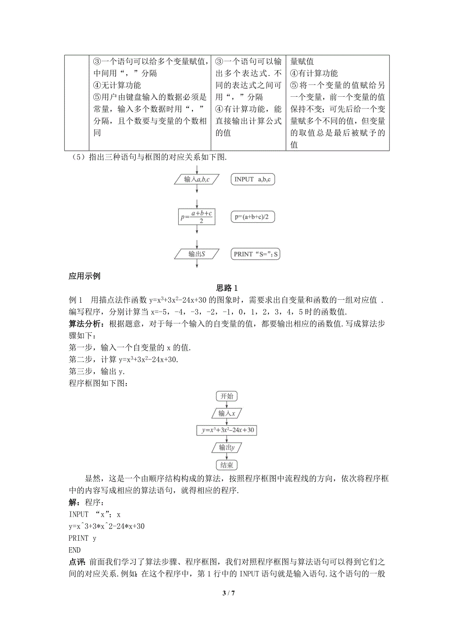 高中数学 (1.2.1 输入语句、输出语句和赋值语句)教案 新人教a版必修3_第3页