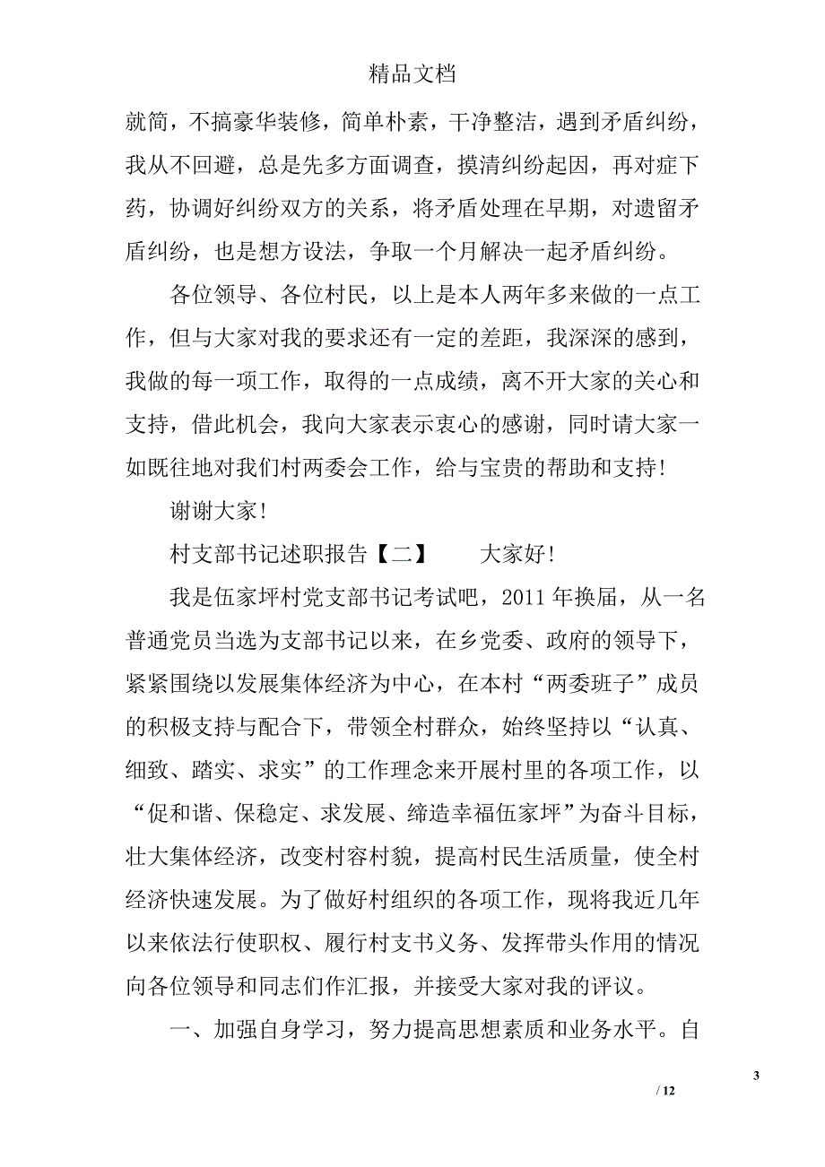 村支部书记述职报告精选_第3页
